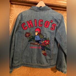 Chico's Blue Jean Jacket with Colorful Embroidery